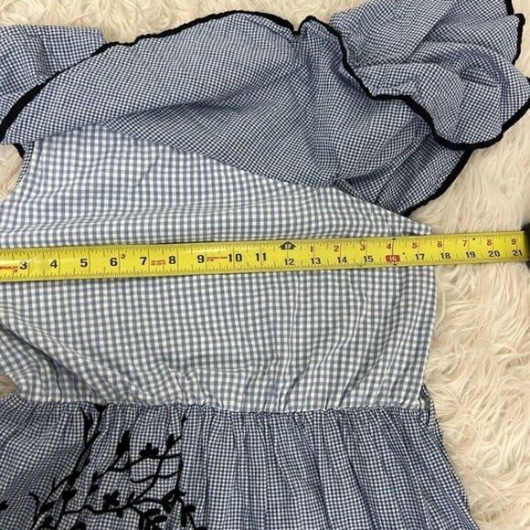 Hemant & Nandita Melantha Blue Pink Check Print One Shoulder Ruffle Dress Size M - Picture 6 of 11